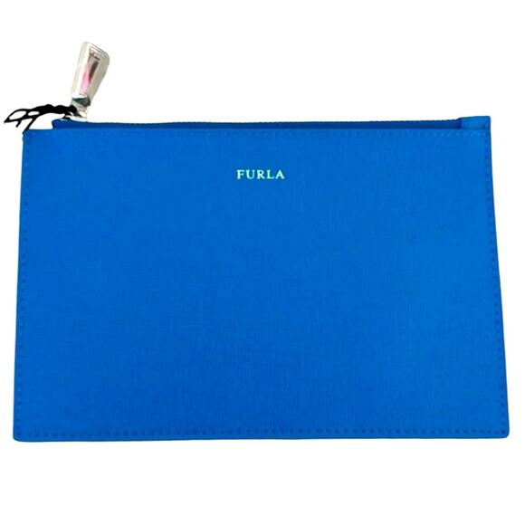 Furla RARE Babylon Leather Envelope Pouch in Ceruleo Blue NWT Retail $139 - Picture 1 of 14